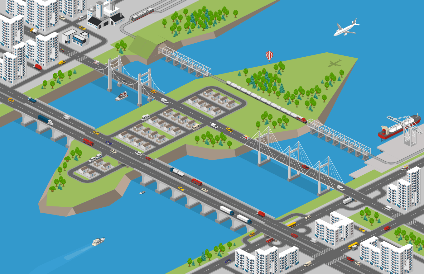 City with Island and Bridges