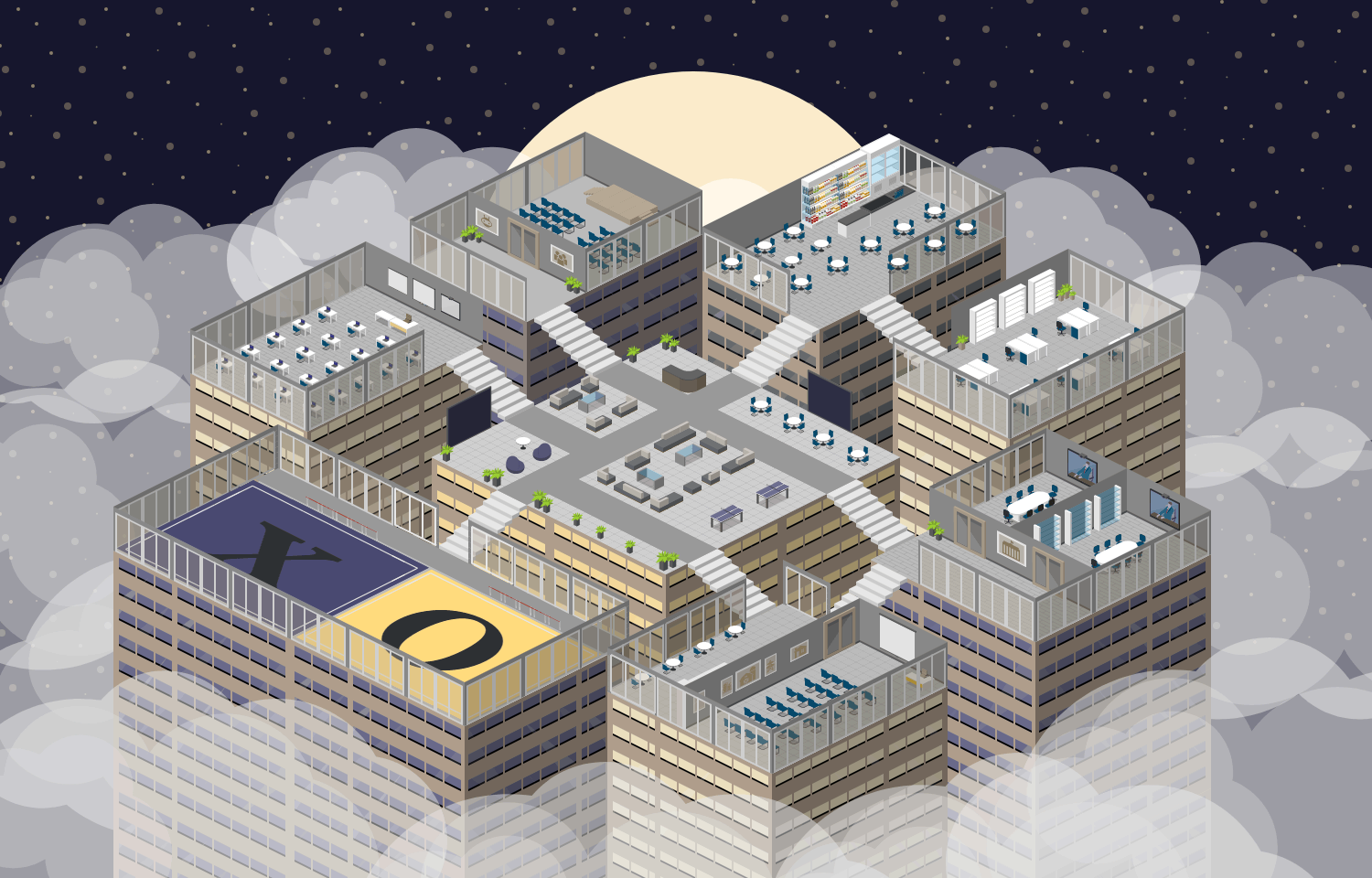 Skyscraper Office Night