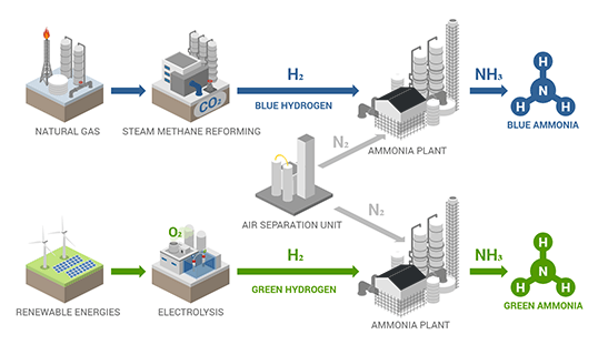 Green and Blue Ammonia